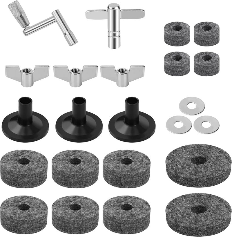 A.I.FORCE 23 Pieces Cymbal Replacement Accessories, Includes Cymbal Stand Felts, Drum Cymbal Felt Pads, Wing Nuts, Washers, Cymbal Sleeves and Drum Key - Gray - Image 1